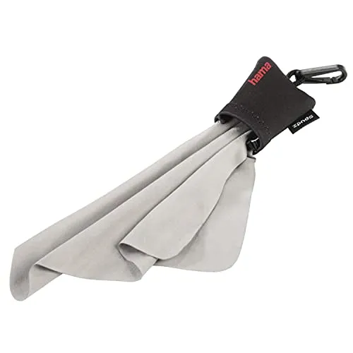 Hama Mikrofasertuch 15x15 cm - Reinigungstuch für Kamera & Brille - Reinigungstuch in Optikerqualität für Kamera, Objektiv und Brille. Mit Neopren Beutel für unterwegs, entfernt Staub und Fingerabdrücke ohne Schlieren.