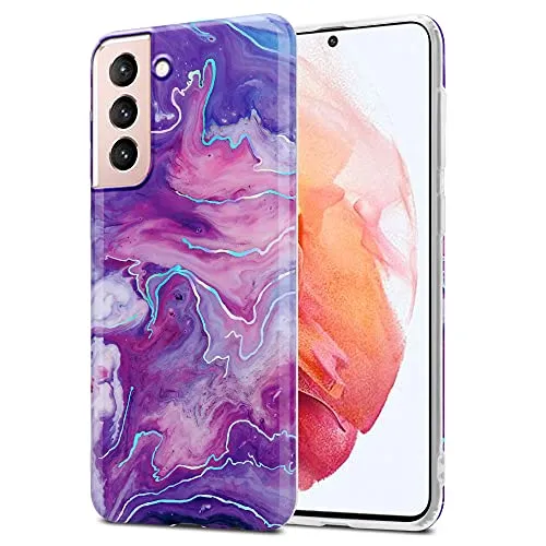 Cadorabo Hülle kompatibel mit Samsung Galaxy S21 5G Schutzhülle TPU Silikon Case Marmor Design Slim Kratzfest Weiche Gummi mit Rundumschutz Case Hülle für Galaxy S21 5G in Lila