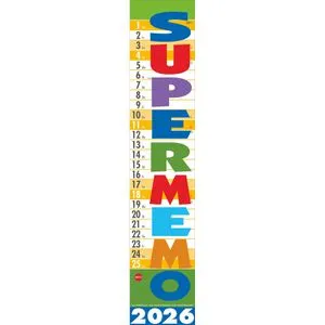 Supermemo Kalender 2026 - Bürokalender 2026, langer Streifenkalender vertikal zum Aufhängen mit praktischer Eintragspalte für eine bessere Organisation im Büro.