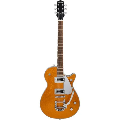 Gretsch G5230T Electromatic Sparkle Jet FT Single-Cut mit Bigsby Gold Sparkle - Gitarren der Electromatic Collection, mit 2x FT-5E Filter'Tron Tonabnehmer für kraftvollen Sound und einzigartigem Gold Sparkle Finish.