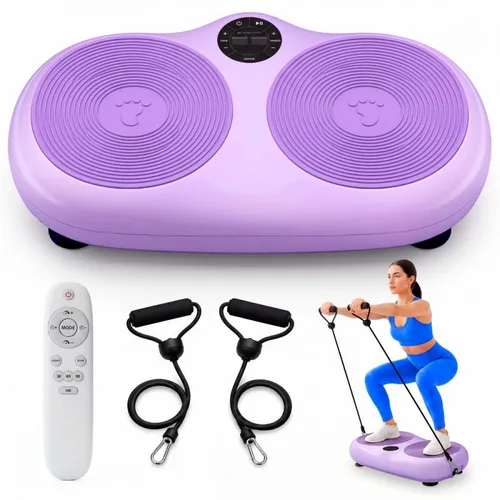 Mobiclinic Vibrationsplattform 150 kg 99 Geschwindigkeiten 9 Programme Elastische Bänder Bildschirm und Fernbedienung Lila Karol