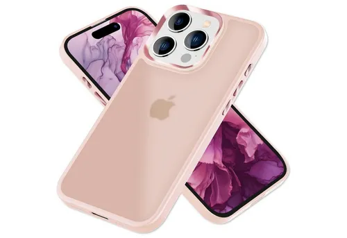 Nalia Smartphone-Hülle Apple iPhone 15 Pro Max, Hybrid Hülle / Semi-Transparent / Matt / Metallic Akzent / Anti-Schock