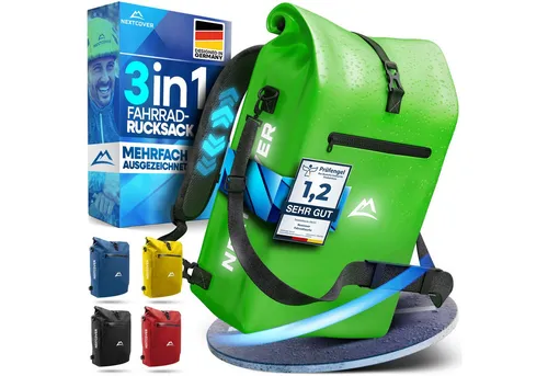 Nextcover 3in1 Fahrradtasche für Gepäckträger und Rucksack in grün von Nextcover