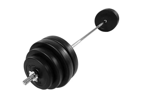 MOVIT Langhantel 30 kg oder 60,5 kg Set - Langhanteln, ideal für Krafttraining, mit sicherem Sternverschluss und kreuzgerändelten Griffen für optimalen Halt während des Trainings.