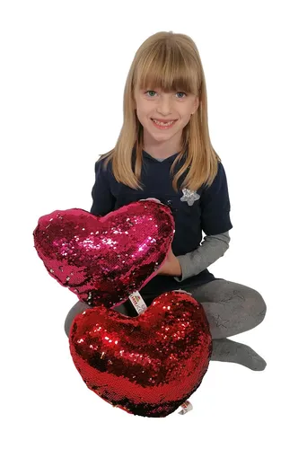 2x Wendekissen Pailletten Rosa + Rotes Herz 30cm Geschenk Zum Valentinstag