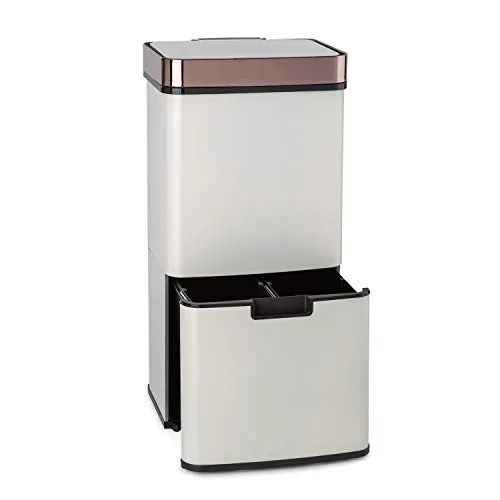 Klarstein Royal Trash Sensor-Mülleimer 72L - Haushaltszubehör mit elegantem Edelstahl-Design, automatischem Öffnen und 4 Behältern für mühelose Mülltrennung und geruchssichere Bio-Abfallentsorgung.
