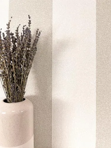 Newroom Tapete Beige Vliestapete Streifen - Mustertapete Streifen Creme Struktur Streifentapete Landhaus Streifenmuster gestreift inkl. Tapezier-Ratgeber