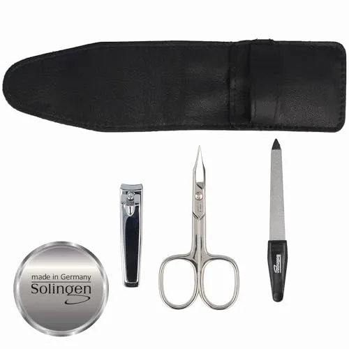 PARSA Beauty Maniküre Set - 3-teiliges Nagelset aus echtem Leder für unterwegs - Praktisches 3-teiliges Nagelset mit Nagelschere, Pinzette und Nagelfeile in hochwertigem Lederetui. Ideal für die Pflege der Nägel unterwegs, mit ergonomischen Werkzeugen für eine komfortable Anwendung.