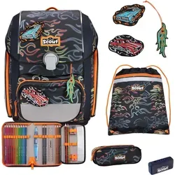 SCOUT GENIUS EXCLUSIV SAFETY LIGHT FLAMES Schulranzen Set - Unisex Schulranzen mit innovativer Safety Light-Technologie für optimale Sichtbarkeit und Sicherheit im Straßenverkehr.