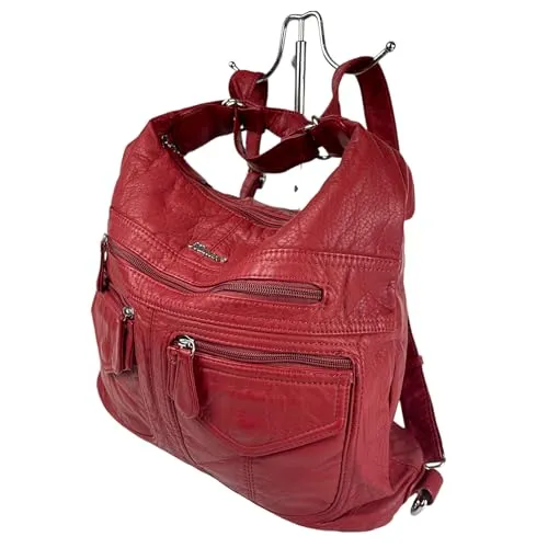 kennydoo Rucksacktasche I 2in1 Damen Rucksack und Handtasche in Einem (AK3435 rot)