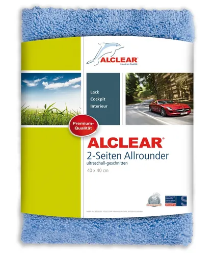 ALCLEAR Ultra-Microfasertuch 2-Seiten Allrounder 40x40 cm - Vielseitiges Mikrofaser Poliertuch für Außenreinigung & -pflege, besonders saugfähig und fusselfrei für streifenfreie Ergebnisse.