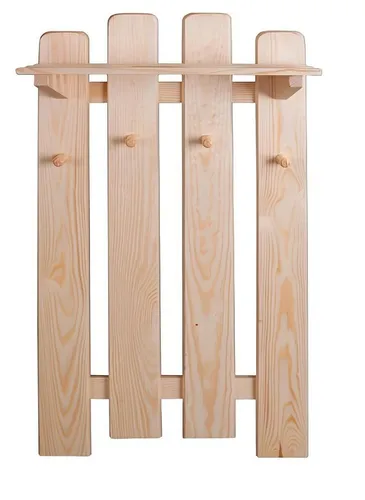 Massivholz Garderobenpaneel Kiefer – Wandgarderobe für Flur - Wandgarderobe aus massivem Kiefernholz mit 4 Haken, ideal für einen ordentlichen Flur. Modernes Design, einfache Wandmontage, Maße: 46 x 26 x 85 cm.