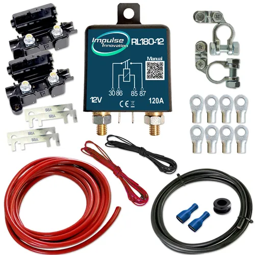 Zweitbatterieset RL180-12 PRO 12V 120A für Camper - Vielseitiges Zweitbatterieset mit 3,5m Kabel und 10 Sicherungen. Perfekt für Camper und Wohnmobile, bietet zuverlässige Energieversorgung für Ihre elektrischen Geräte.