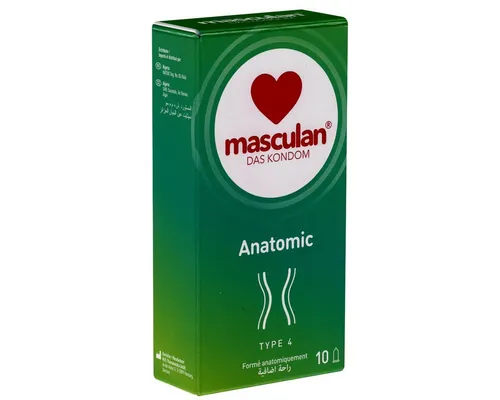 Masculan Kondome Typ 4 (anatomic) Packung mit, 10 St., bequeme Qualitätskondome mit Gleitfilm, anatomische Kondome mit enger Kranzfurche