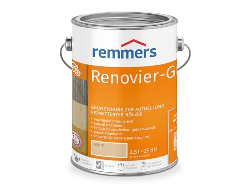 Remmers Renovier-Grund fichte, 2,5 Liter - Wetterfeste Holzgrundierung - Grundierung für Holz innen und außen, schnell trocknend mit sehr guter Haftung. Ideal für die Renovierung verwitterter Hölzer und viele Anwendungsmöglichkeiten.