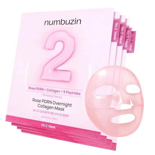 numbuzin No.2 Overnight Face Mask | Rose PDRN Overnight Collagen Mask | Korean Glass Skin Essential | Elasticity, Hydrating, Firming, Enlarged Pores | Peptides, PDRN | 37g, 4ea
