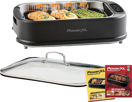 PowerXL Smokeless Grill - Elektro Grill für rauchfreies Indoor-Grillen, 38x23 cm Anti-Haft-Grillfläche und 6 Temperaturstufen für perfektes Grillvergnügen