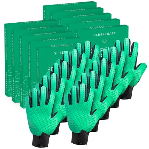 SILBERKRAFT Fellpflegehandschuh - Effektiver Fellpflegehandschuh für Hunde und Katzen, mit 256 weichen Gumminoppen für sanfte Pflege und Massage. Entfernt lose Haare und Schmutz mühelos – für ein gepflegtes Haustier!