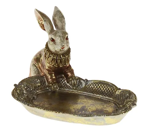 Kleiner Hase mit Schale H: 8,5 cm - Frühlingsdeko, Kartenhalter, Deko Ostern