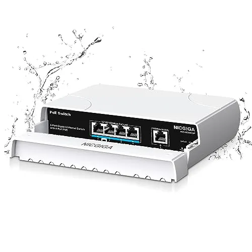 Wasserdichter 4-Port Gigabit PoE Switch mit 4 Port PoE+@78W + 1000Mbps Uplink Port, NICGIGA Outdoor 5 Port IEEE802.3af/at Power Over Ethernet Switch Unmanaged mit VLAN Funktion, Plug & Play