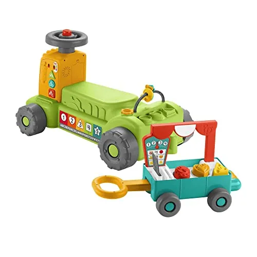 FISHER-PRICE Lernspaß 4-in-1 Markt-Traktor - Vielfältiges Lernspielzeug für Kinder ab 9 Monaten, fördert Feinmotorik und Sprachentwicklung mit 3 Sprachen und über 75 interaktiven Inhalten.
