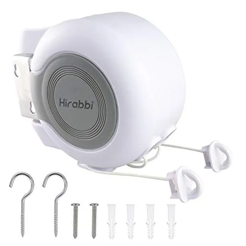 Hoxsury Wand platzsparende versenkbare Wäscheleine, verstellbares Seil Innen- und Außenbereich, unsichtbares 30 m ausziehbares Kabel für Balkon/Veranda/Garten weiß