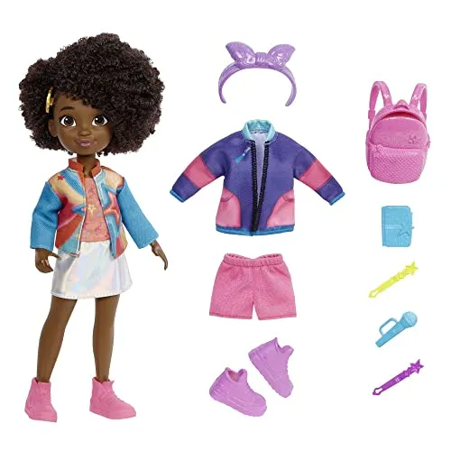Mattel Karma's World School to Stage Fashion-Pack 14-teiliges Set mit Puppe (22,1 cm), Kleidung und Zubehör zum Styling-Spielen, HHJ26