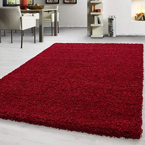Teppium Moderner Hochflor Teppich Wohnzimmer 300x400 cm Rot - Shaggy Flauschiger Teppich, Extra Weich, Pflegeleicht und Einfarbig - für Schlafzimmer, Küche und Esszimmer
