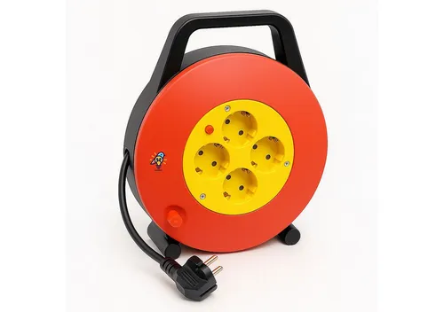 VABIONO Verlängerungskabel Kabelbox Kabelabroller 3×1,5 mm², 250V/16 A, 3200 W Kabeltrommel 4-fach (robust, schlagfest, Wickelgriff +Thermoschalter, Kabellänge 10 m), Kostenloser Versand