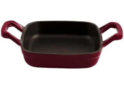 Sallys Gusseisen-Servierpfanne eckig 12X12 cm: Für Erstklassige Wärmeleitung und Langanhaltende Wärmespeicherung, Ofenfest, alle Herdarten (Bordeaux)