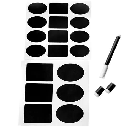 Wiederverwendbare Tafelaufkleber Set - 75 Selbstklebende Etiketten für Gläser, Behälter & Organisation - Inkl. Kreidemarker - Wasserfest & Langlebig - Ideal für Küche, Büro & Basteln