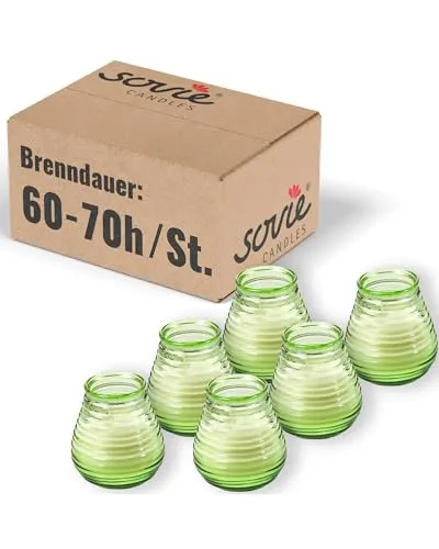 Sovie CANDLES Glaswindlicht Flairlight LIMEGRÜN 6er Set – Edle Kerzen im Glas – ca. 60–70 Std Brenndauer – Stilvolle Tischdekoration - Kerzen Deko Innen & Außen - Schlichtes Design