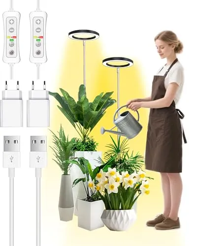 Beautiebeam Wachstumslampe für Zimmerpflanzen LED Grow Light, höhenverstellbar, Timer & 10 Helligkeitsstufen, 2er Set