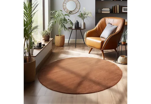 SIMPEX24 Teppich Unicolor - Einfarbig, Rund, Höhe: 7 mm, Moderner Flauschiger Kurzflor Teppich Anti Rutsch Rückseite Waschbar