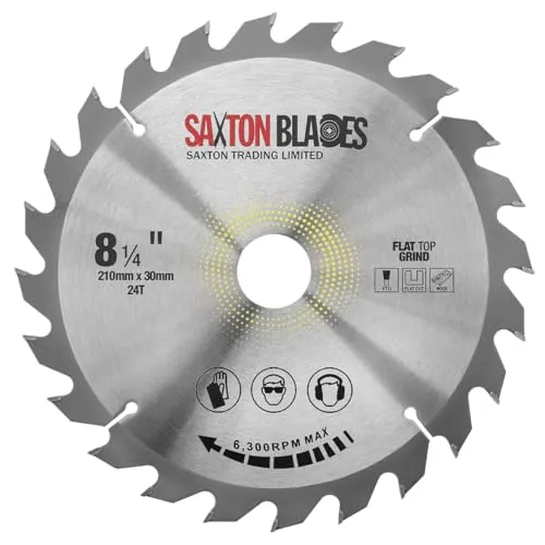 Saxton TCT Kreissägeblatt mit flacher Oberseite, 210 mm x 24 T x 30 mm, Bohrung + Ringe für Bosch Makita etc