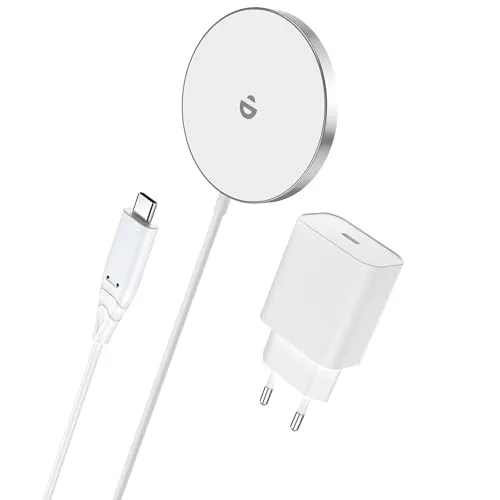 MagSafe Ladegerät mit USB-C Adapter, Schnelles Magnetic Wireless Charger Pad für iPhone 16/15/14/13/12 Serien und AirPods Ultra Slim Induktive Kabelloses Laden