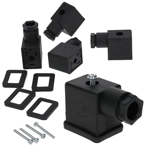 Kalitec 5 Stück Ventilstecker Bauform B schwarz 3 polig I Kontaktfläche 28 x 21,5 mm² I PG9 I Kontakttrennung 11 mm I Schutz IP 65 I Ventil Steckverbinder für Magnetventil I Stecker 2-polig+PE