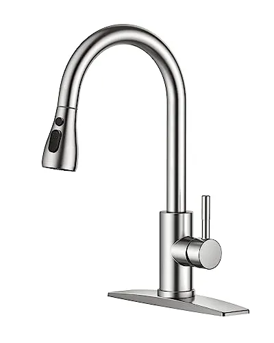 FORIOUS Ausziehbar Küchenarmatur mit 360° schwenkbar Gebürstetes Nickel, 3 Modus Wasserhahn Küche Ausziehbar, Edelstahl Einhand Spültischarmatur