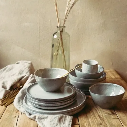 Eß Speise Teller Steingut grau 27cm rund flach Trend Gedeck Geschirr Tafel Pearl