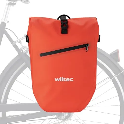 Wiltec Gepäckträgertasche rot, Fahrradtasche Gepäckträger 28 l Stauraum, Gepäcktasche mit Tragegurt, wasserresistente Fahrrad Tasche mit Reflektoren