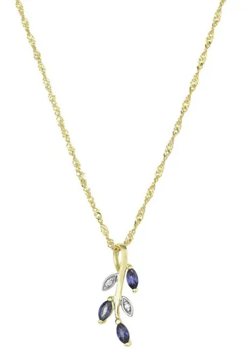 Amor Kette mit Anhänger Damen Halsschmuck - Feminine Kette aus 375er Gelbgold (9 ct) mit dunkelblauem Zirkonia, 45 cm lang, ideal als Premium Geschenk für besondere Anlässe.