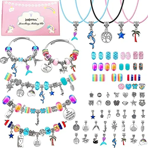LauCentral [73 STÜCK] Charm Armband Kit, Schmuck Basteln Mädchen Armbänder Selber DIY Spielzeug für Kinder Geburtstag Weihnachten Ostergeschenke Geschenke 4 5 6 7 8 9 10 11 12 13 Jahre