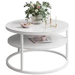 CIRI SLIM GLASS Runder Couchtisch mit Ablage – Weiß