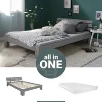 Homestyle4u Holzbett Doppelbett 140x200 mit Matratze - Komfortables Doppelbett aus grauer Kiefer mit stabilem Lattenrost und allergikerfreundlicher Matratze. Ideal für Schlafzimmer, Jugendzimmer oder Gästezimmer.