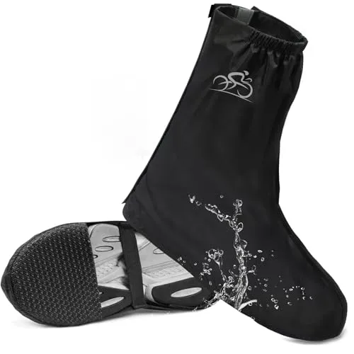 KAZATE Regenschutz Schuhe Fahrrad, Schuhüberzieher Wasserdicht Fahrrad-Überschuhe mit Reflektorstreifen, Winterfest Regenschuhe Gamaschen Schwarz für Herren und Damen (43-46)