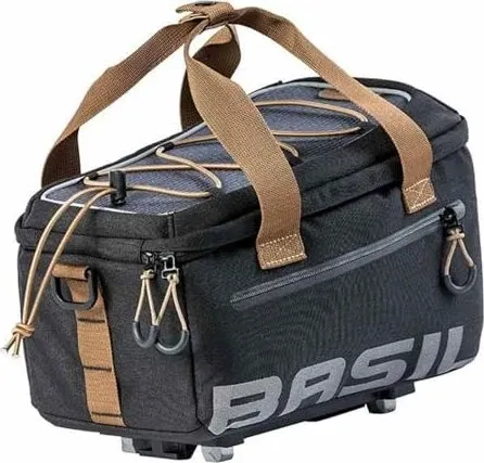 Basil Gepäckträgertasche MILES MIK 2.0 - 7 Liter inkl. MIK 2.0-Adapterplatte - Fahrradtasche in schwarz-braun, ideal für einfache Montage und sicheren Transport von Gepäck auf dem Fahrrad.