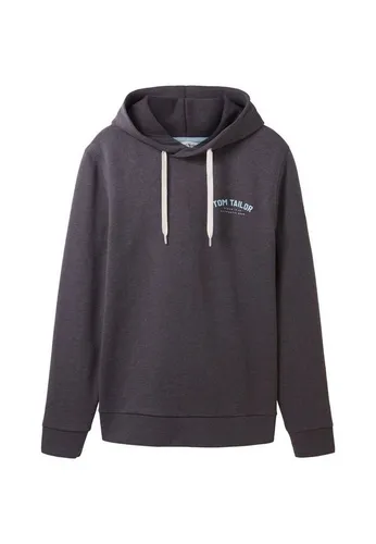 TOM TAILOR Herren Sweatshirt Hoodie mit Logo-Print - Kapuzenpullover für Herren in Dark Grey Melange, aus weichem Sweat-Stoff für höchsten Tragekomfort, ideal für Freizeit und Alltag.