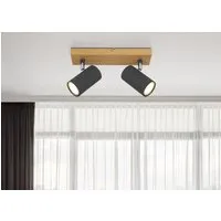 Globo Strahler Robby 2-flammig Graphit - Moderne 2-flammige Deckenlampe in Graphit mit Holzoptik, individuell gestaltbar durch GU10 Fassungen für optimale Lichtfarbe und Helligkeit – perfekt für stilvolle Wohnräume.
