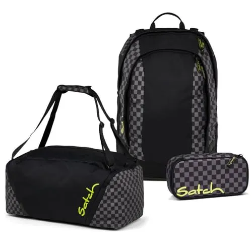 Satch Air Schulrucksack Set 3tlg. (Dark Skate) mit Schlamperbox und Sporttasche - Praktisches 3-teiliges Schulrucksack Set mit Schlamperbox und Sporttasche. Ideal für die Schule, bietet viel Platz für Schreibutensilien und hat ein separates Fach für Sportsachen. Hergestellt aus recycelten Materialien.