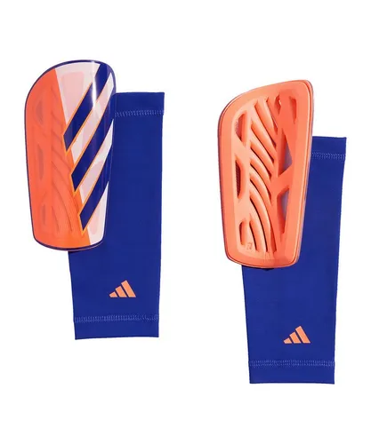 adidas Unisex TIRO SHINGUARD League, Off White/Lucid Blue, L - Schienbeinschoner für Fußball, aus 100 % Styrol-Butadien-Kautschuk mit flexiblem, asymmetrischem Design und inklusive Kompressionsmanschetten für optimalen Halt.